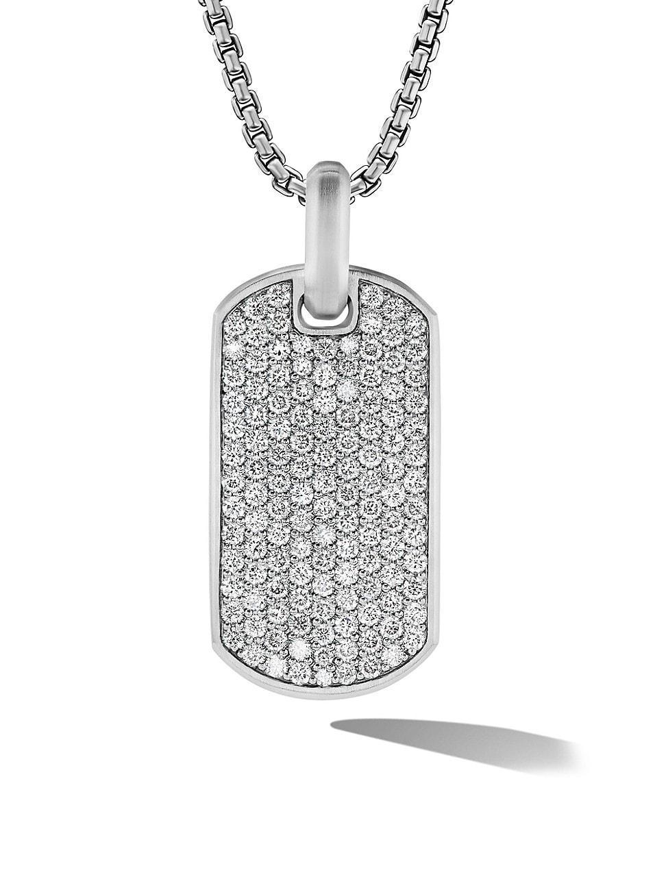 Mens Streamline Silver Dog Tag with Diamonds, 35mm Product Image