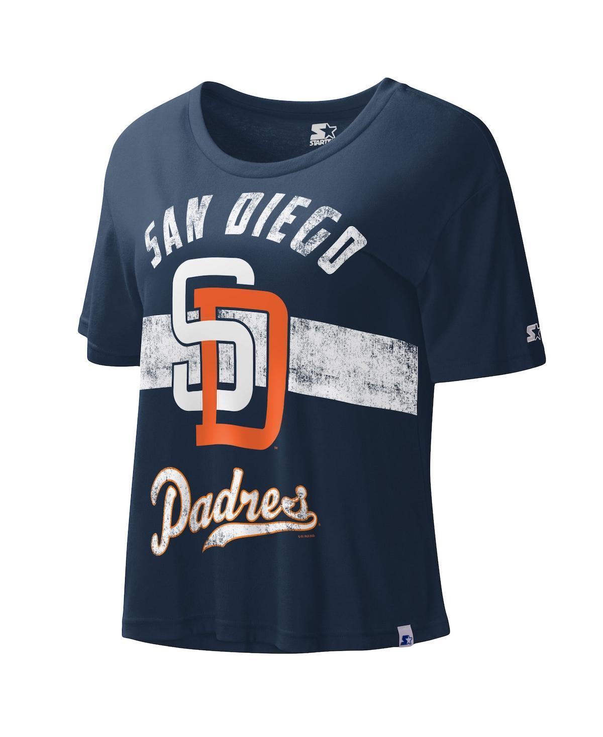 Womens Starter Navy Distressed San Diego Padres Cooperstown Collection Record Setter Crop Top Product Image