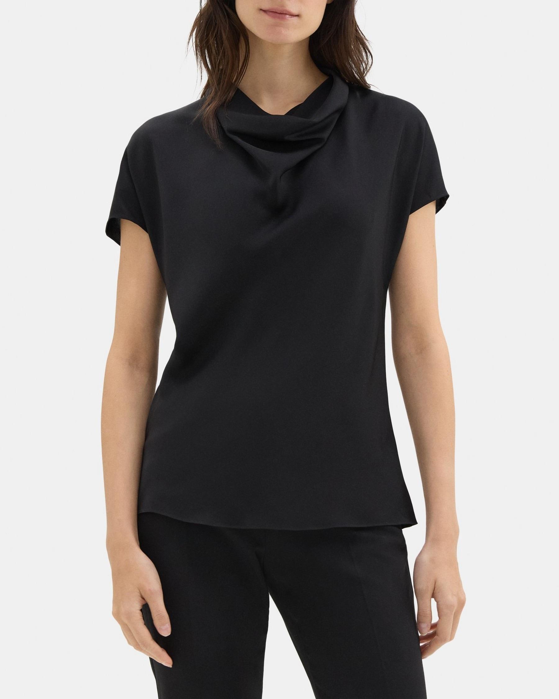 Short-Sleeve Cowl Top in Silk Georgette Product Image