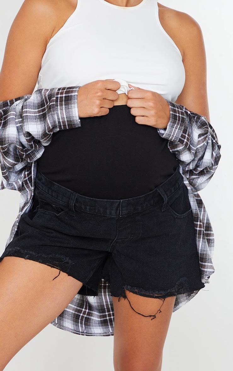 Maternity Black Belly Band  Washed Black Ripped Denim Shorts Product Image