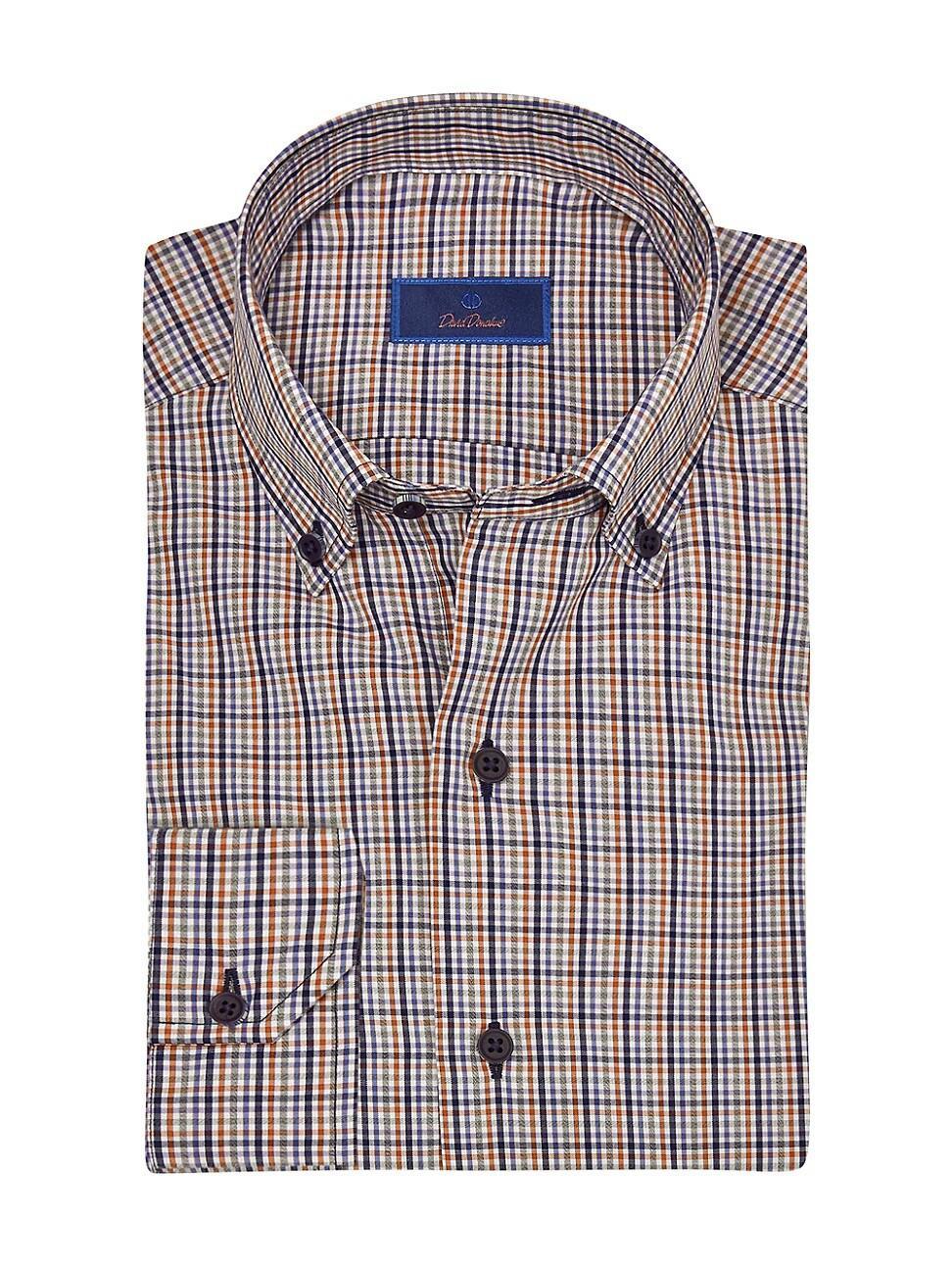 David Donahue Check Cotton Poplin Button-Down Shirt Product Image