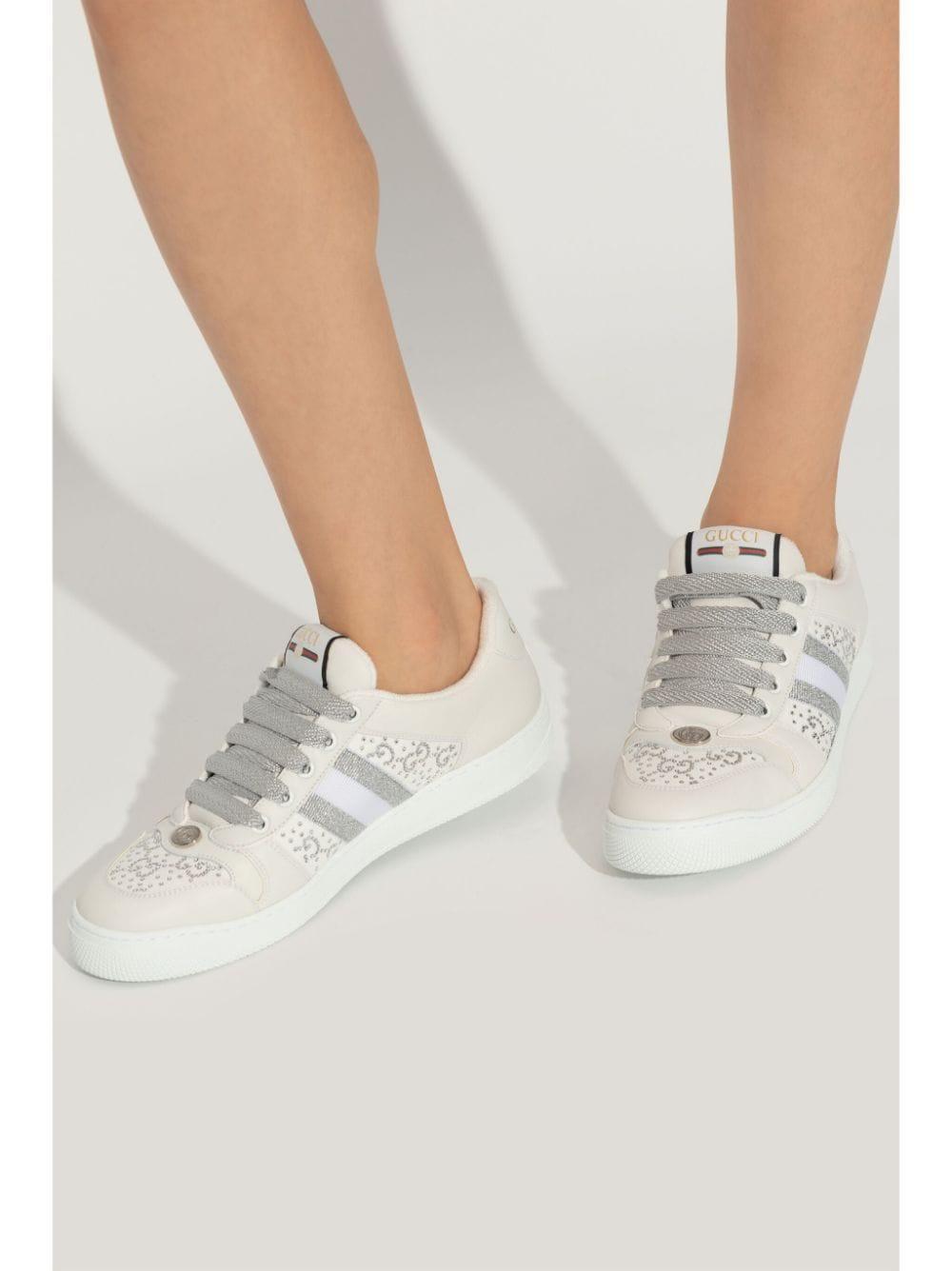 GUCCI Screener Embellished Leather Sneakers In White Product Image