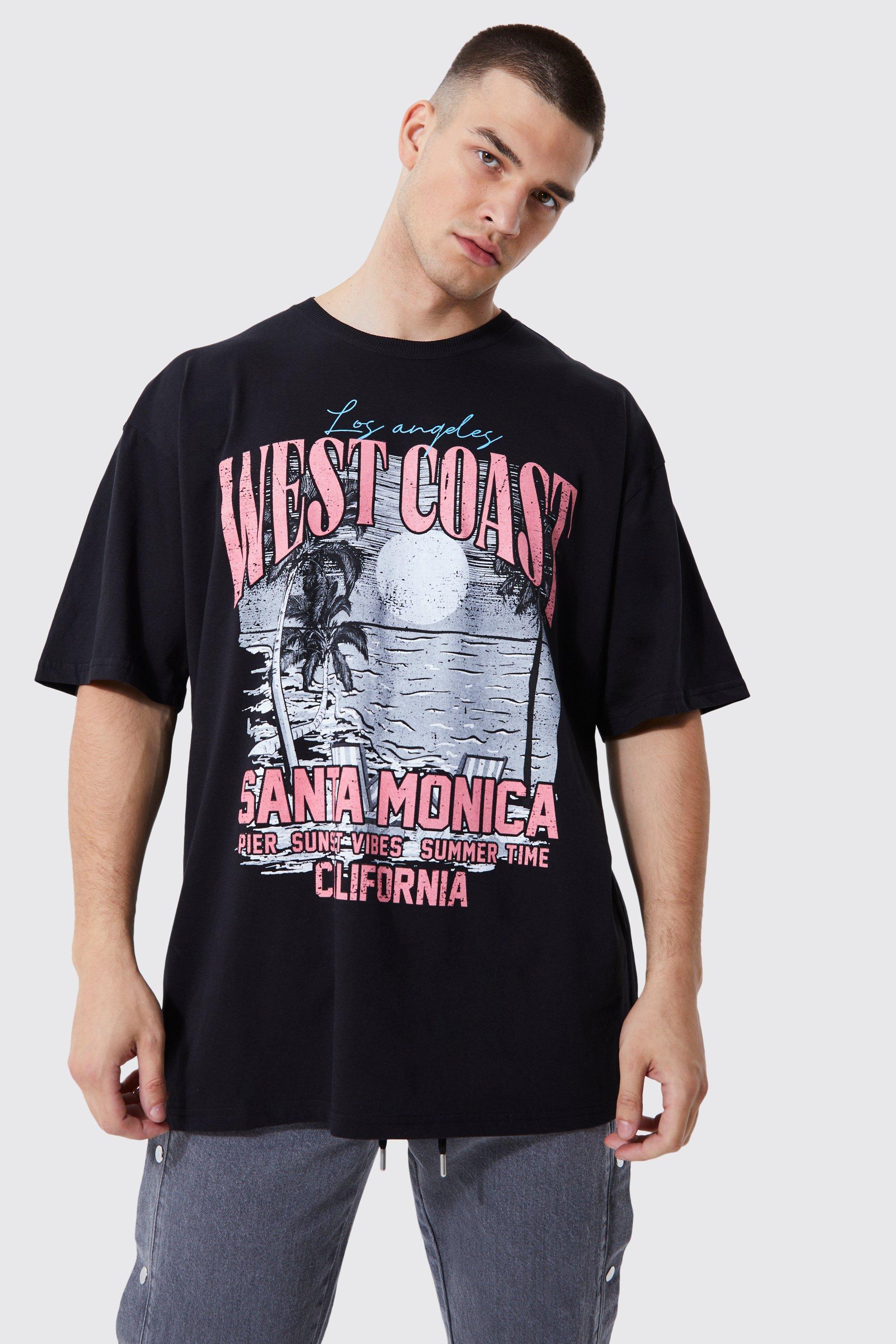 Tall Oversized Heavyweight West Coast T-shirt | boohooMAN USA Product Image