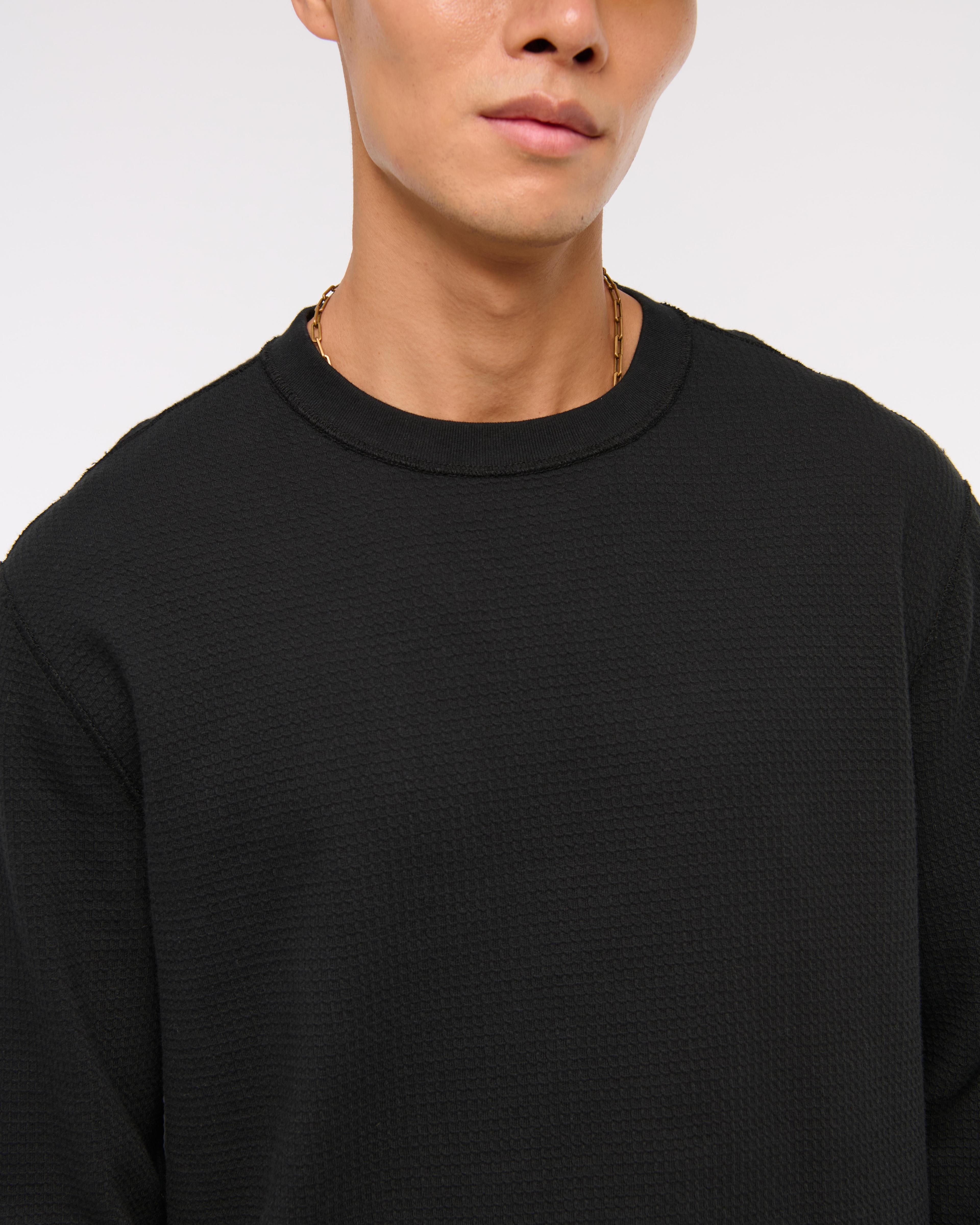 Long-Sleeve Grid Waffle Cropped Tee Product Image