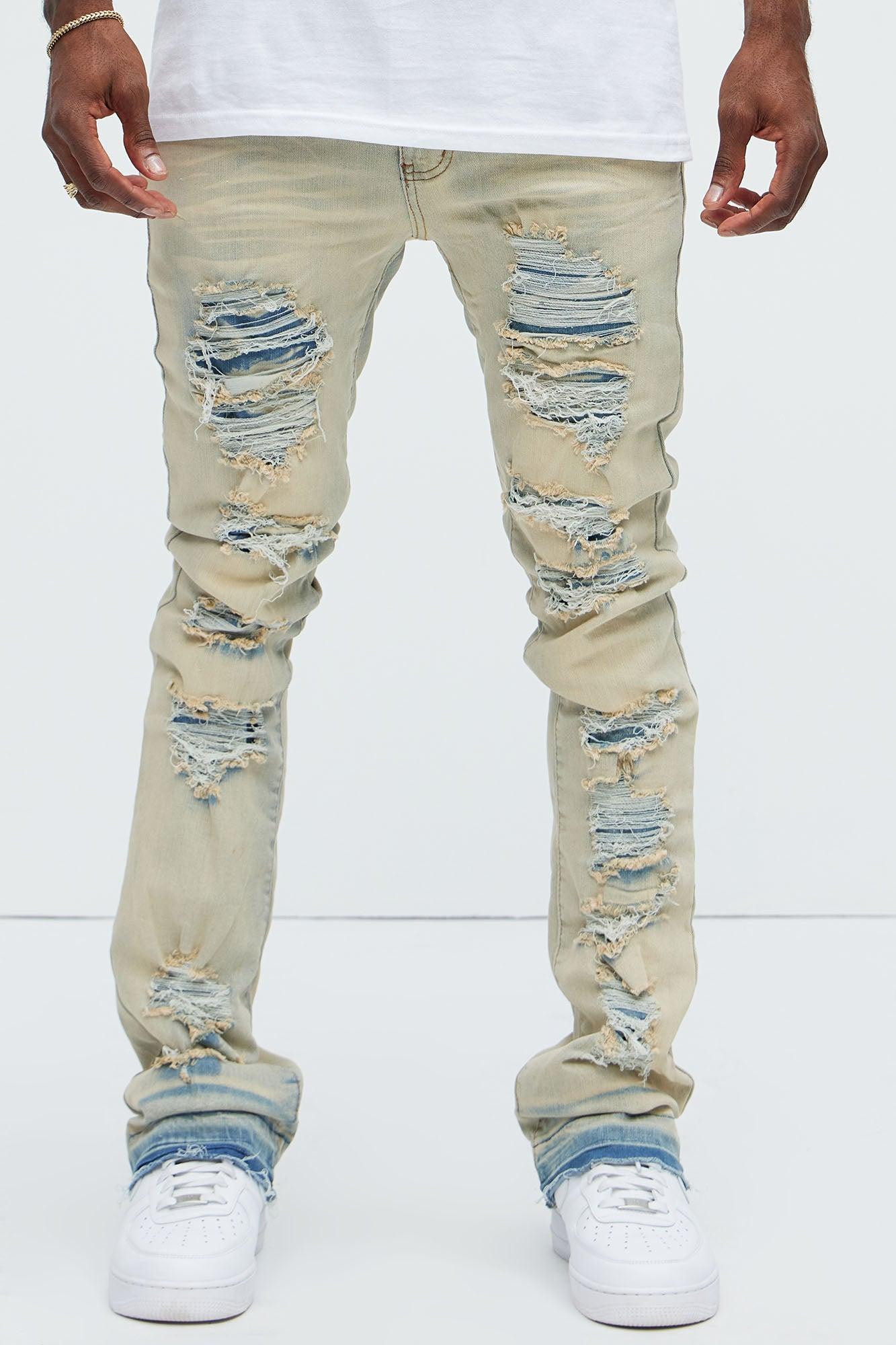 Plan Ahead Ripped Stacked Skinny Flare Jeans - Light Wash Product Image