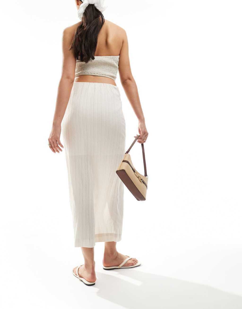 Object stretch jersey midi skirt with twist detail in off white Product Image