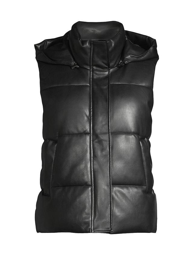 Womens Rocky Hooded Faux Leather Vest Product Image
