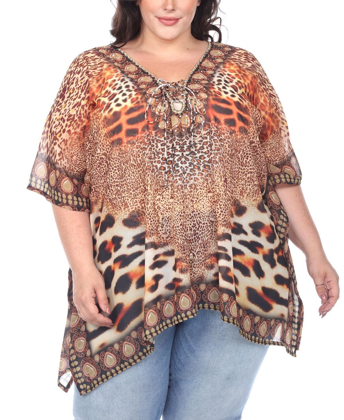 Plus Size Short Caftan with Tie-Up Neckline Product Image