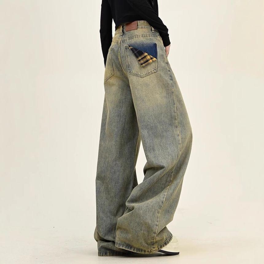 Mid Rise Washed Wide Leg Jeans Product Image