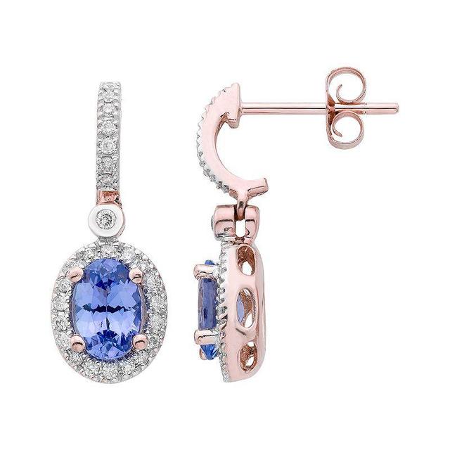 14k Rose Gold Tanzanite & 1/4 Carat T.W. IGL Certified Diamond Oval Earrings, Womens, Purple Product Image