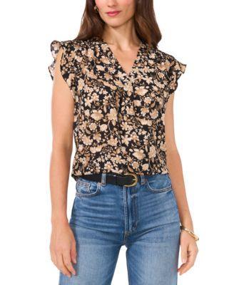 Women's Floral-Print Flutter-Sleeve Top Product Image