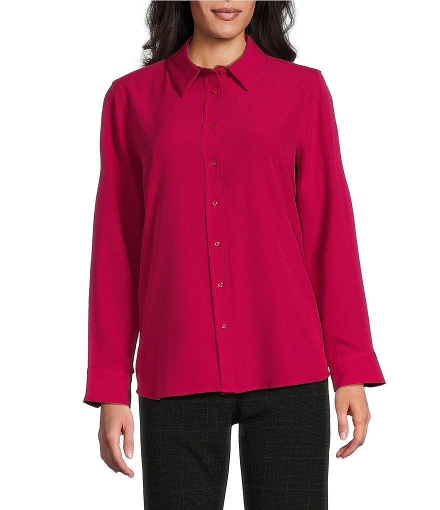 Investments Woven Long Sleeve Button Front Point Collar Top Product Image