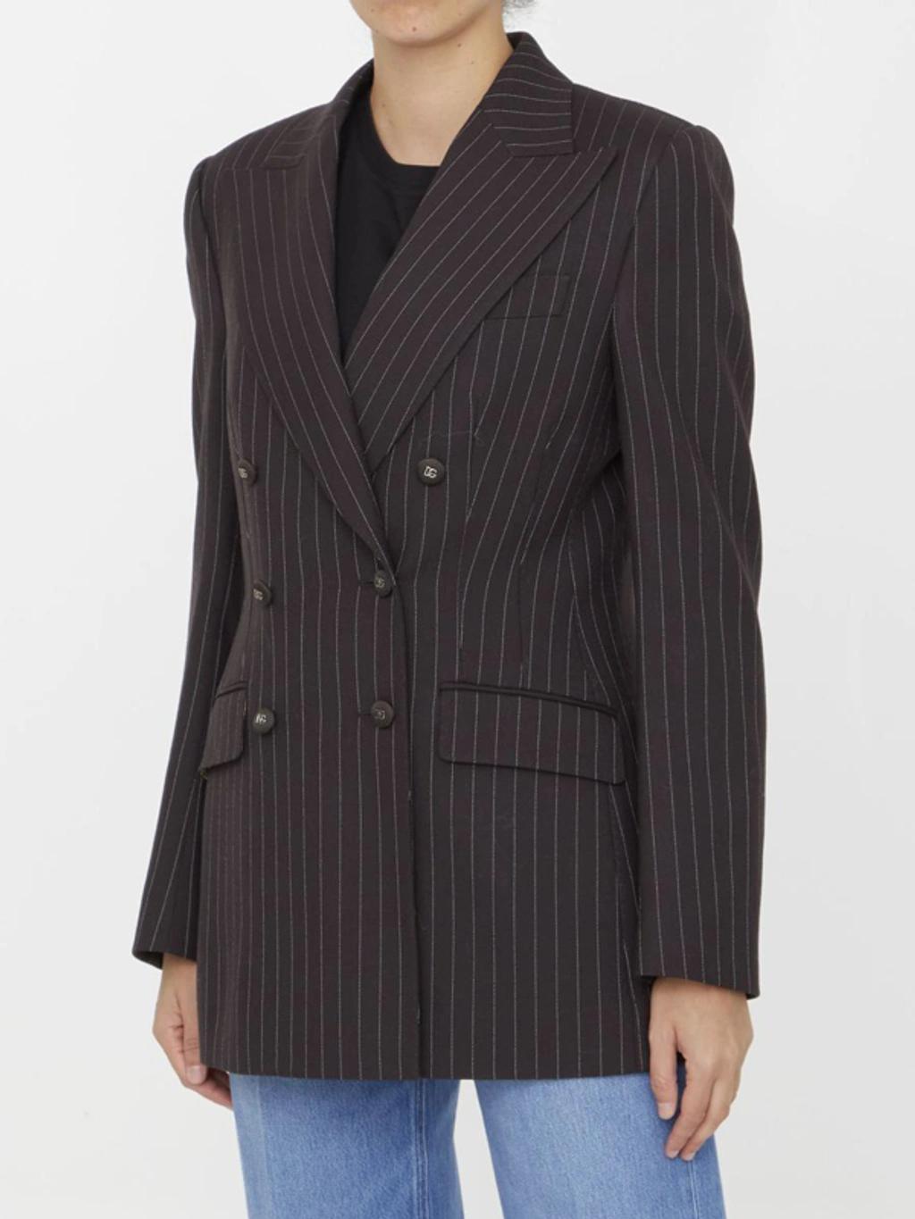 Pinstriped Wool Jacket In Brown Product Image