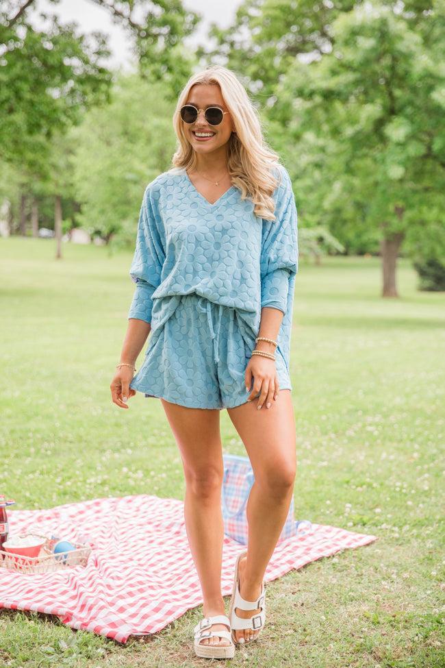 No Complaints Light Blue Floral Terry Cloth Top Product Image