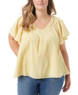 Trendy Plus Size Serenity Cotton Flutter-Sleeve V-Neck Top Product Image