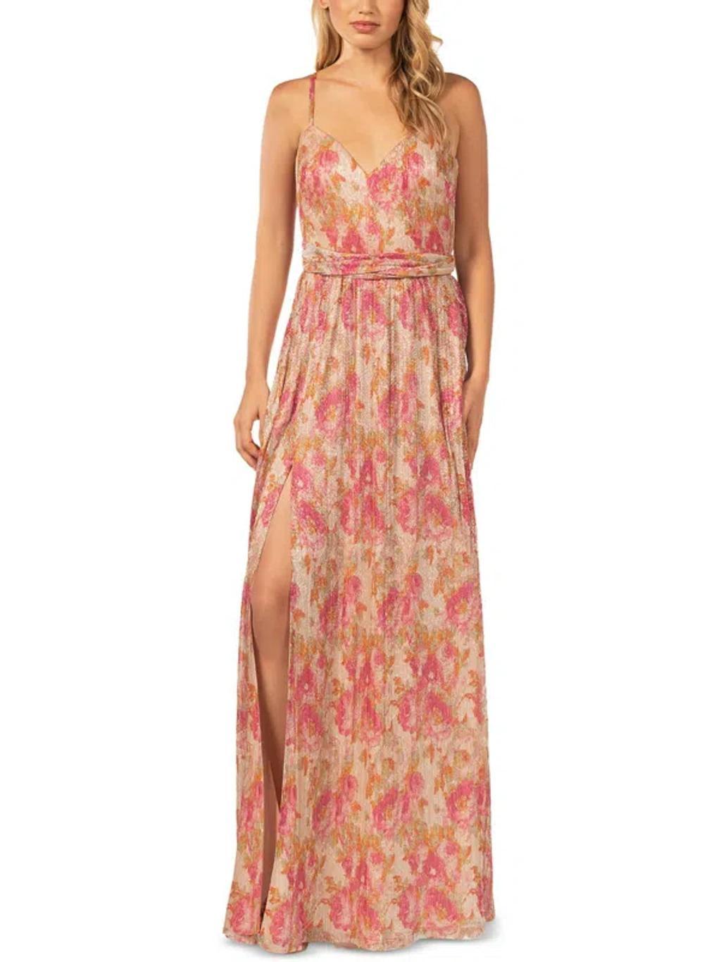 Chrissy Womens Metallic Floral Print Evening Dress In Fuchsia Multi Product Image