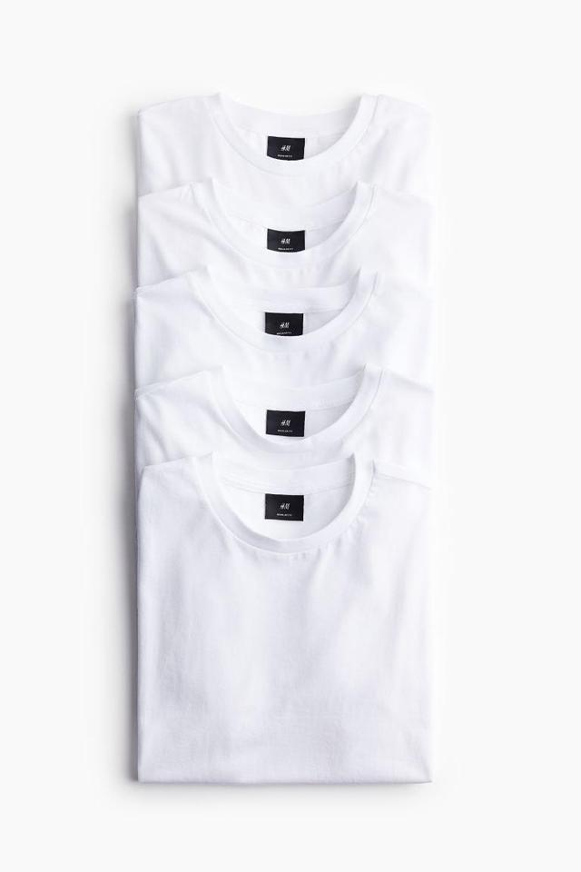 H & M - 5-pack Regular Fit T-shirts - White Product Image