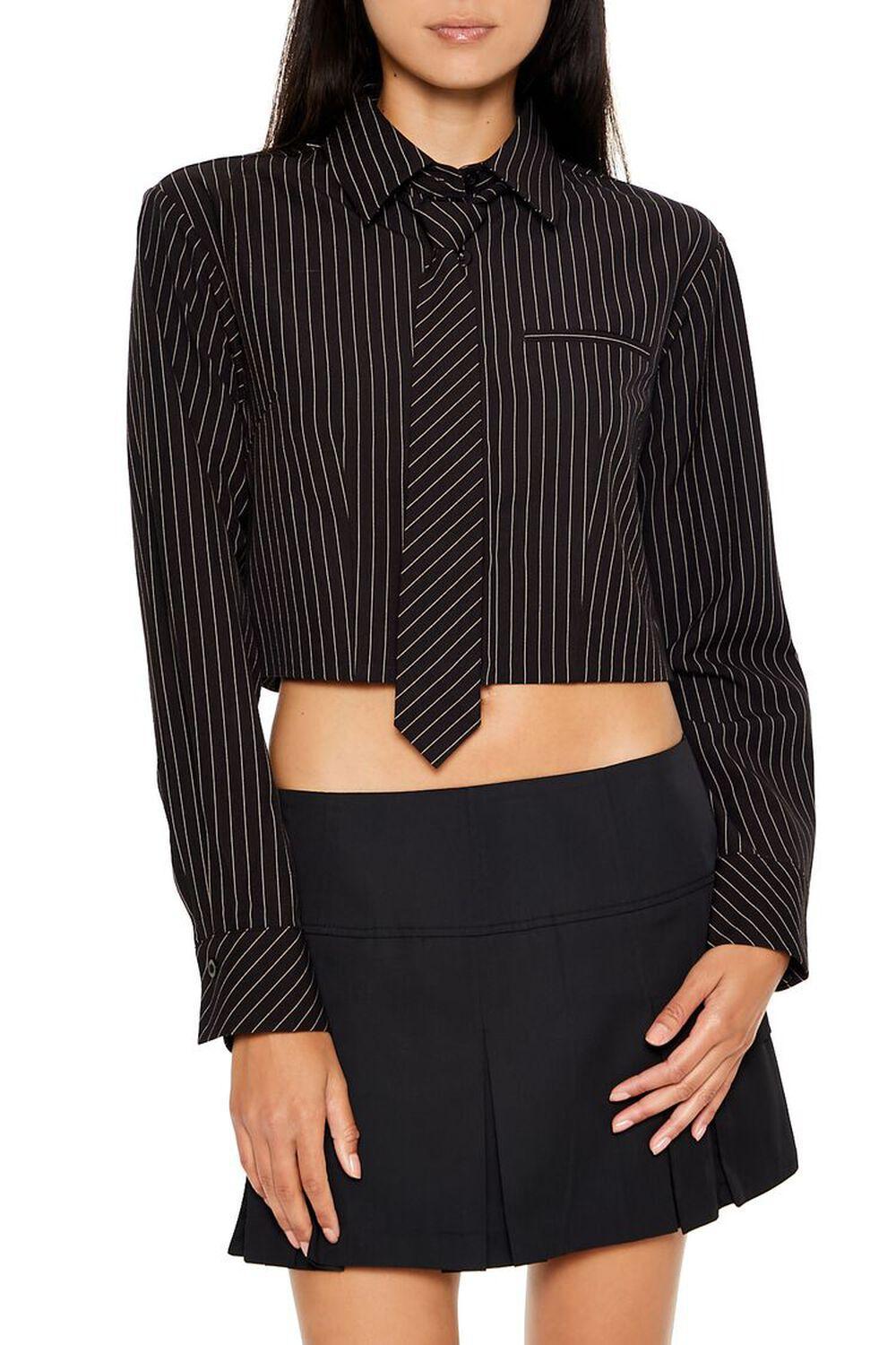 Pinstriped Cropped Poplin Shirt | Forever 21 Product Image