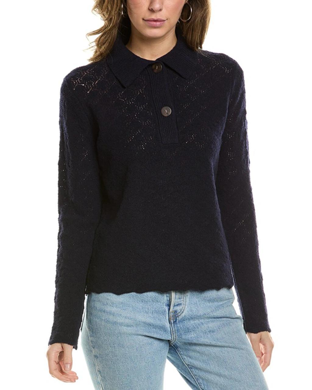 Lace Stitch Polo Wool & Cashmere-blend Sweater In Blue product image