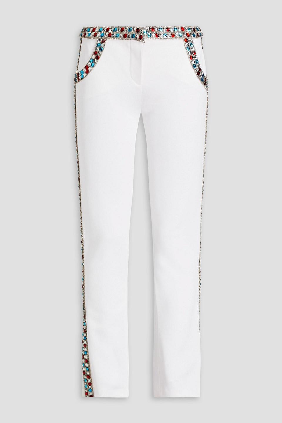 Crystal-embellished Jersey Flared Pants In White Product Image