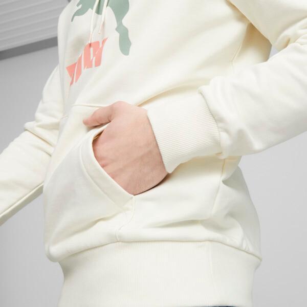 PUMA Classics Logo Hoodie Men in Warm White/Green Fog Product Image