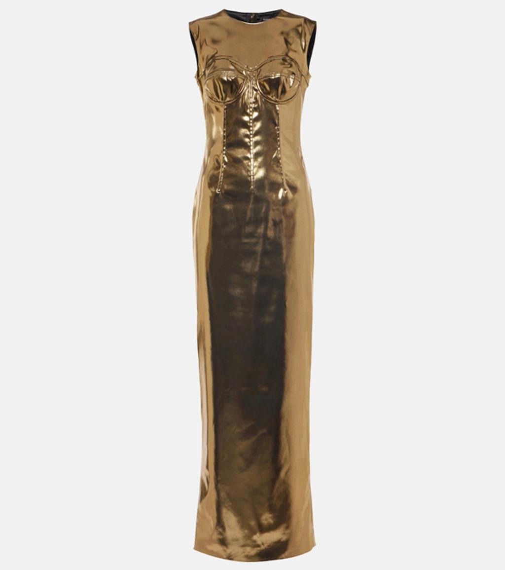 DOLCE & GABBANA Foiled Satin Maxi Dress In Gold Product Image