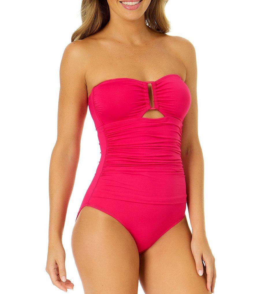 Anne Cole Live Color Bandeau Keyhole Shirred Front One Piece Swimsuit Product Image