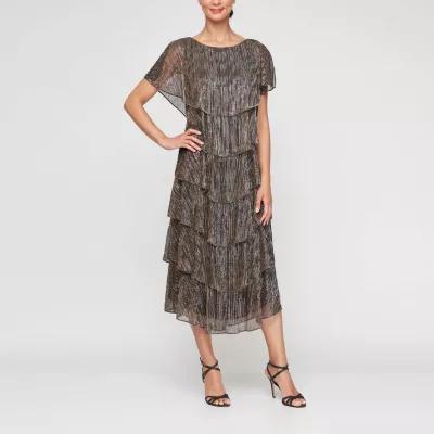 S. L. Fashions Womens Short Sleeve Midi Shift Dress Product Image