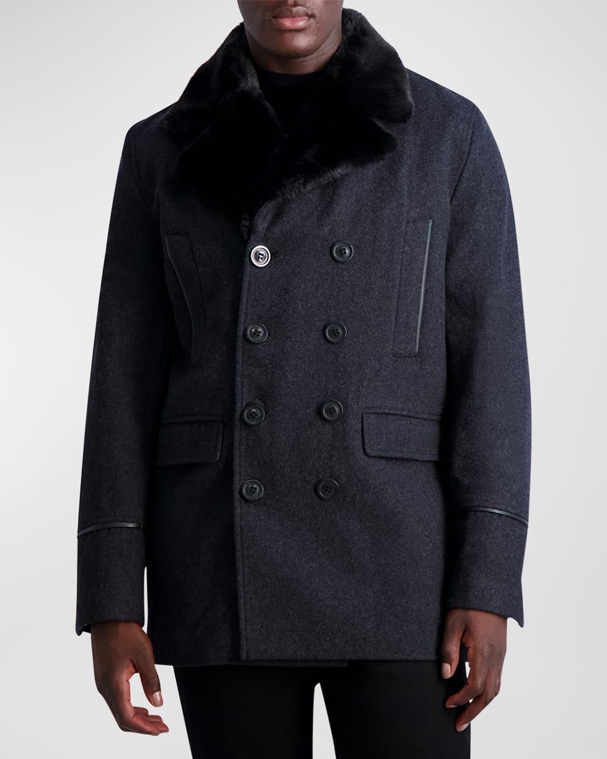 Mens Wool Peacoat w/ Faux Fur Collar Product Image