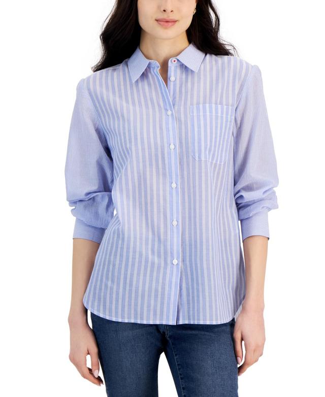 Nautica Jeans Womens Cotton Bayou Stripe Long-Sleeve Shirt - Blue/ Product Image