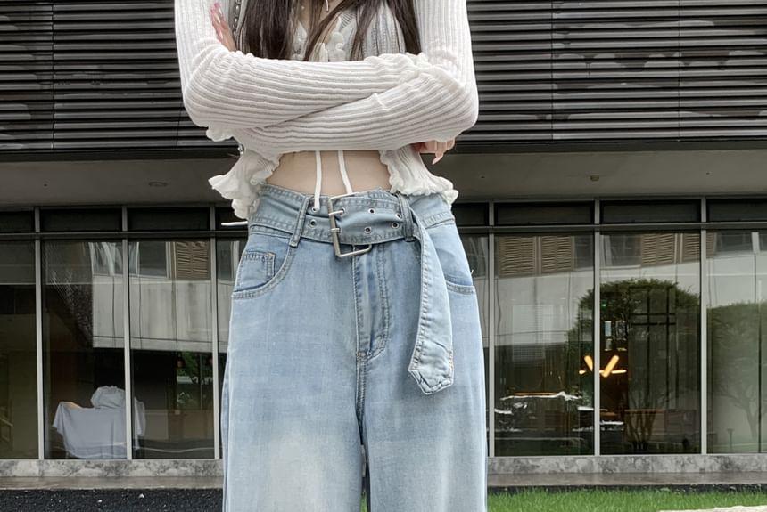 Mid Rise Washed Wide Leg Jeans Product Image