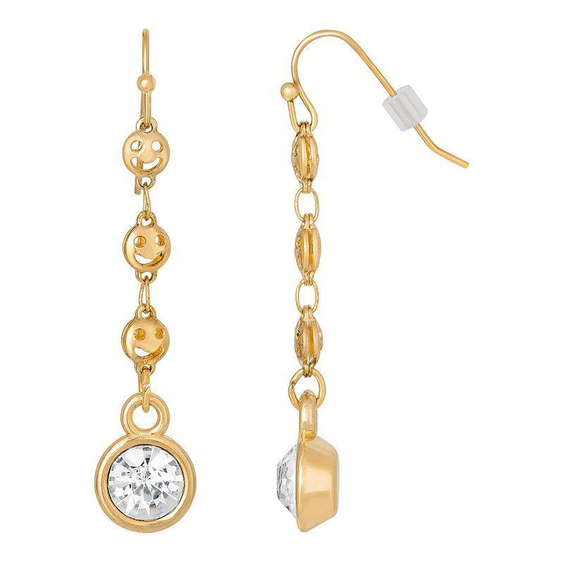 1928 Gold Tone Happy Face Chain Linear Drop Earring, Womens Product Image