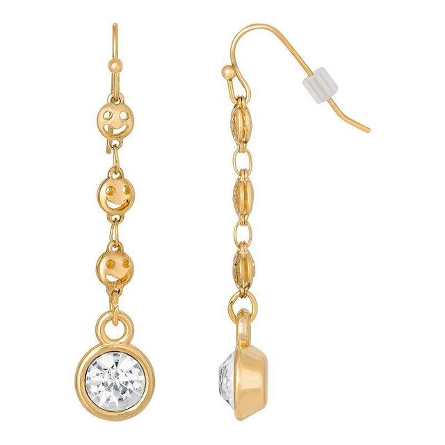 1928 Gold Tone Happy Face Chain Linear Drop Earring, Womens, Clear Product Image