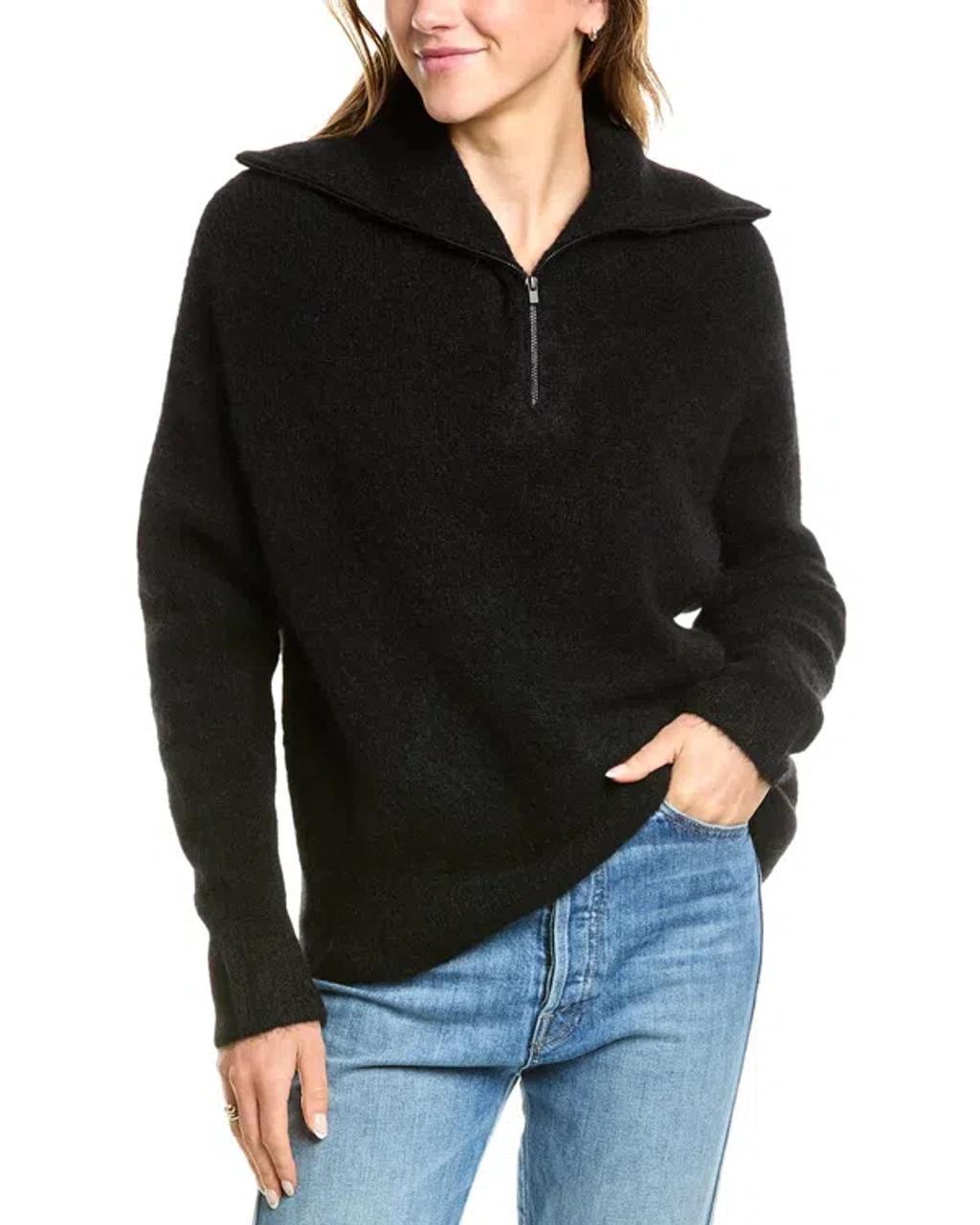 VINCE 1/4-zip Alpaca-blend Sweater In Black Product Image