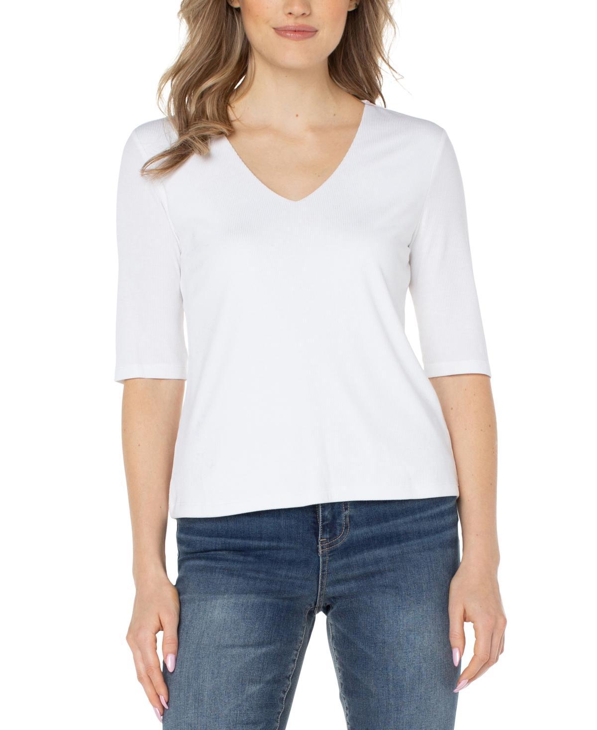 Liverpool Los Angeles Womens V-Neck Elbow-Sleeve Knit Top Product Image