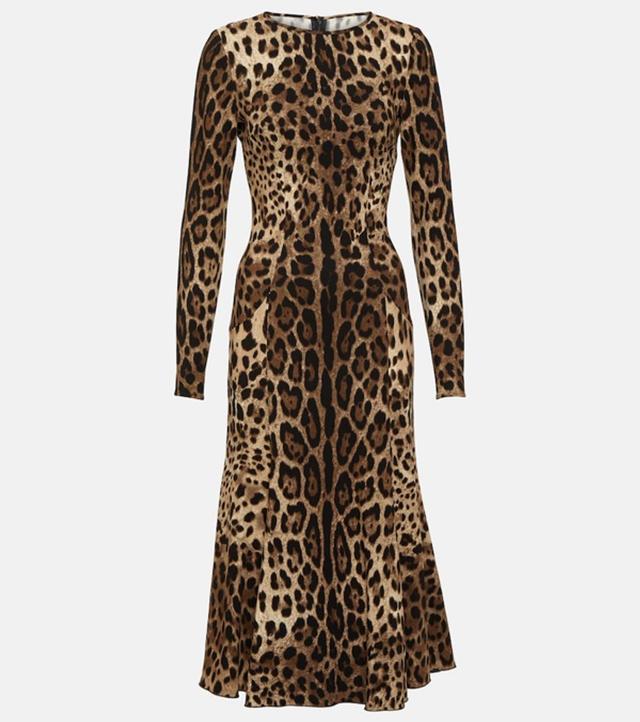 DOLCE & GABBANA Animal Patterned Midi Dress With Flared Bottom In Multicolour Product Image