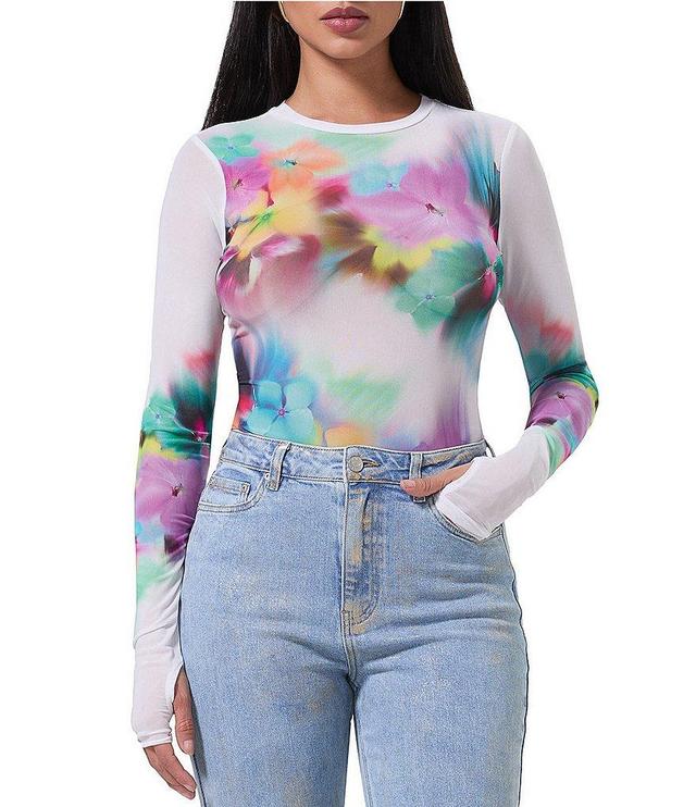 AFRM Kaylee Printed Mesh Crew Neck Long Sleeve Top Product Image