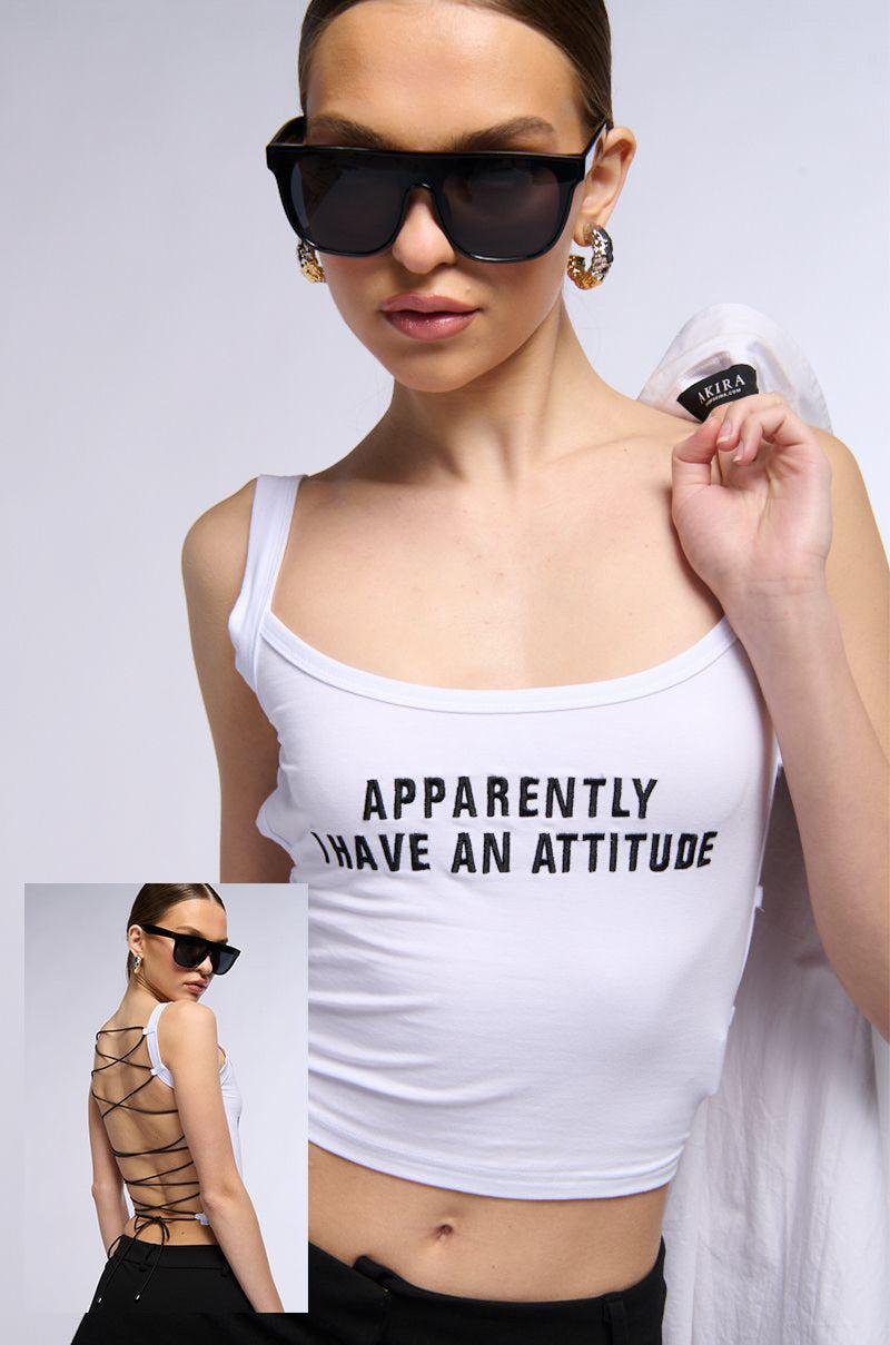 APPARENTLY I HAVE AN ATTITUDE LACE UP BACK TANK TOP Product Image