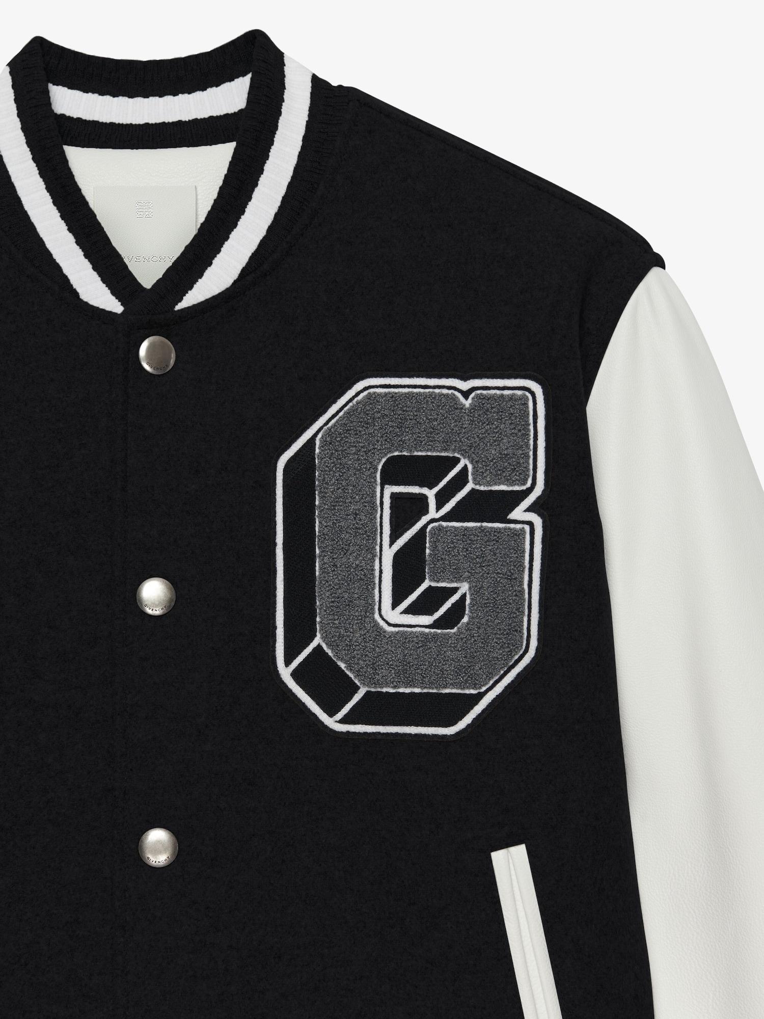 Varsity jacket in embroidered wool and leather Product Image