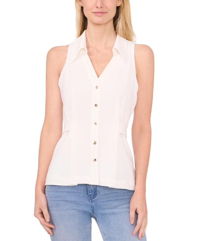 CeCe Womens Sleeveless Button Down Collared Blouse Product Image