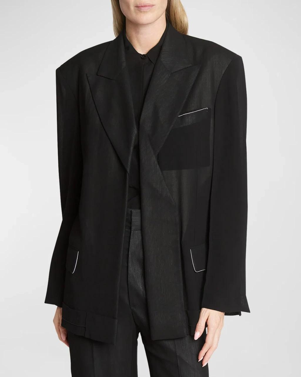 Fold-detail Tailored Oversized Jacket In Black Product Image