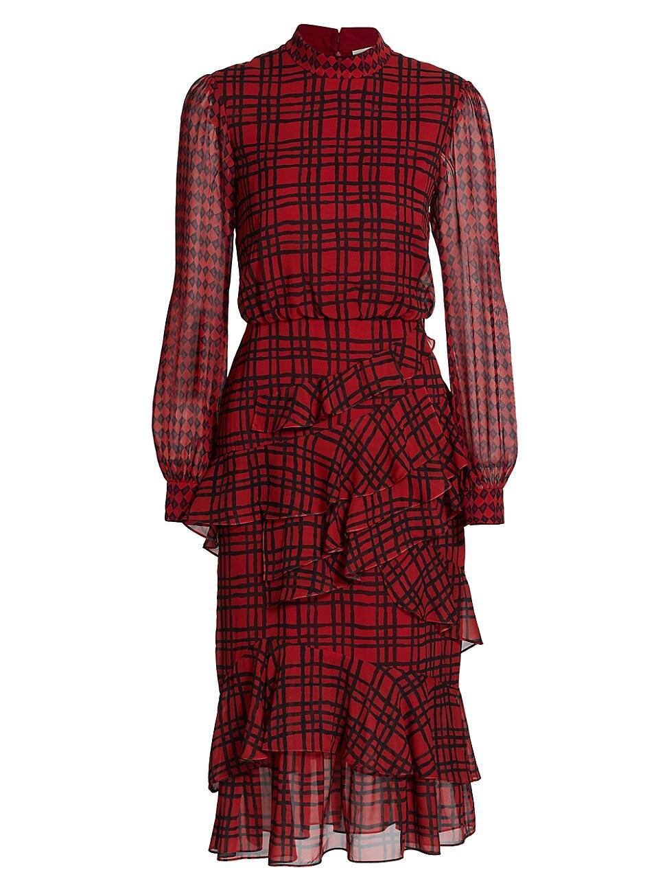 Womens Isa Check Silk Midi-Dress product image