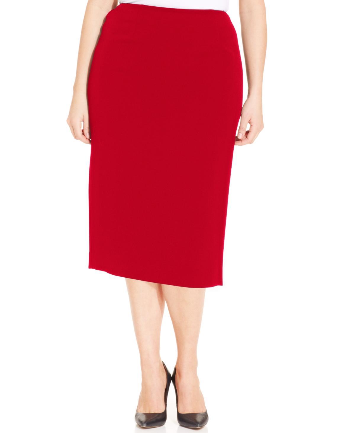 Kasper Plus Size Stretch Crepe Skimmer Skirt Product Image