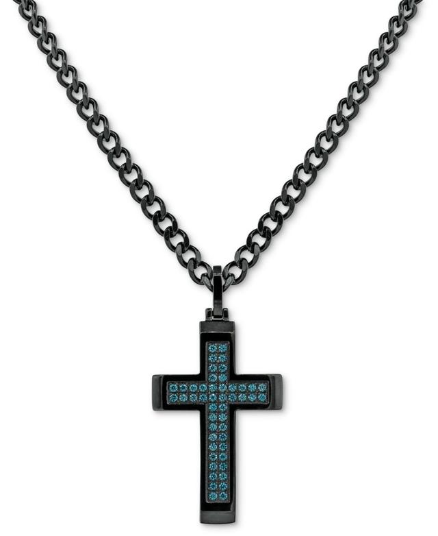 Mens Cubic Zirconia Cross 24 Pendant Necklace in Black Ion-Plated Stainless Steel Product Image