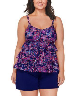 Plus Size Tiered Tankini Top & Tummy-Control Swim Skirt, Created for Macy's Product Image