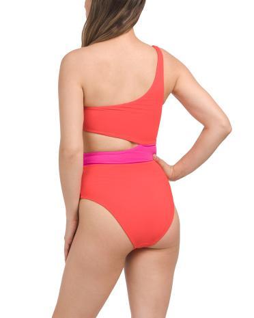 One Shoulder Tie Cut Out One-piece Swimsuit for Women | Spandex/Nylon Product Image