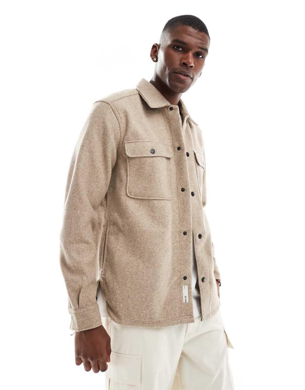 ONLY & SONS faux wool overshirt in beige Product Image