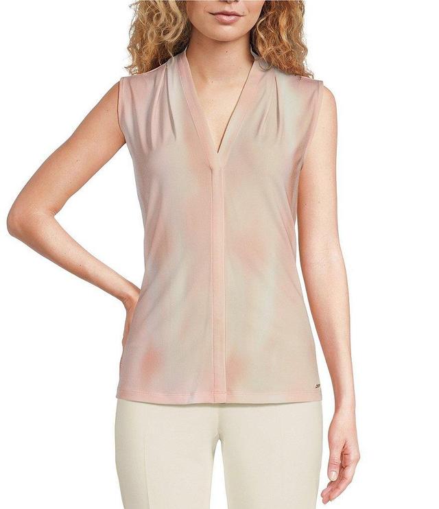 Calvin Klein Petite Size Tie Dye Matte Jersey Sleeveless V-Neck Printed Cami Top Product Image