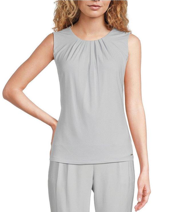 Calvin Klein Stretch Pleated Crew Neckline Sleeveless Top Product Image