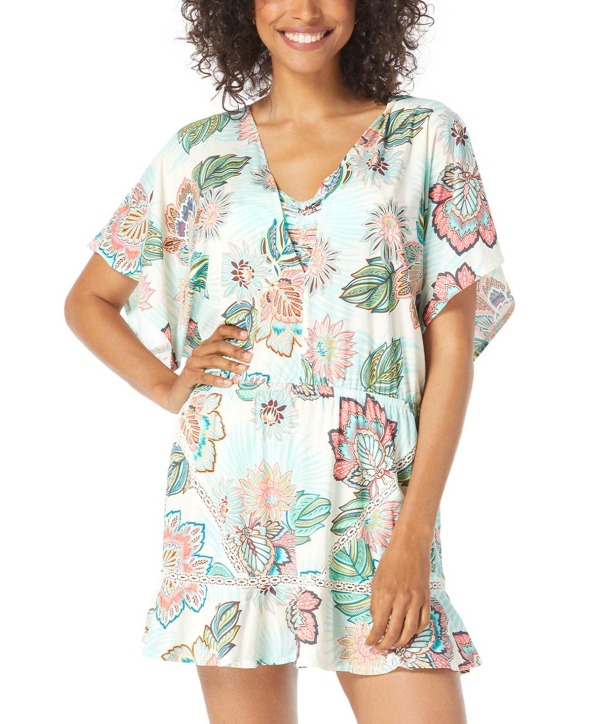 Coco Reef Womens Adorn Printed Lace-Trimmed Tiered Swim Dress Cover-Up Product Image